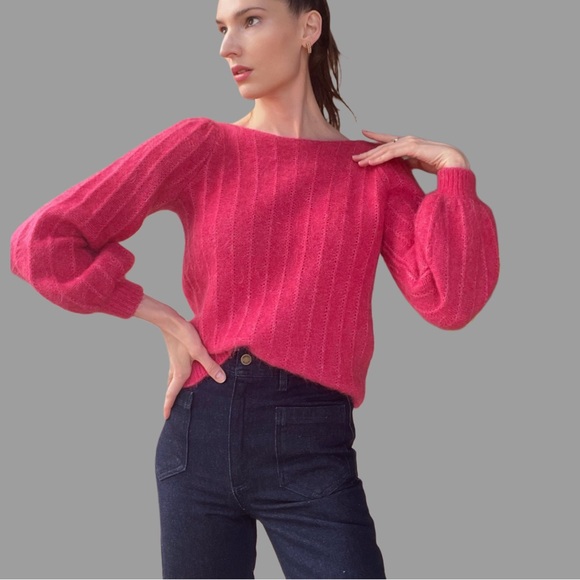 SEZANE Pink Wool Kid Mohair Fancy Knit Balloon Sleeve Sweater Aretha Jumper XS/S - Picture 11 of 17